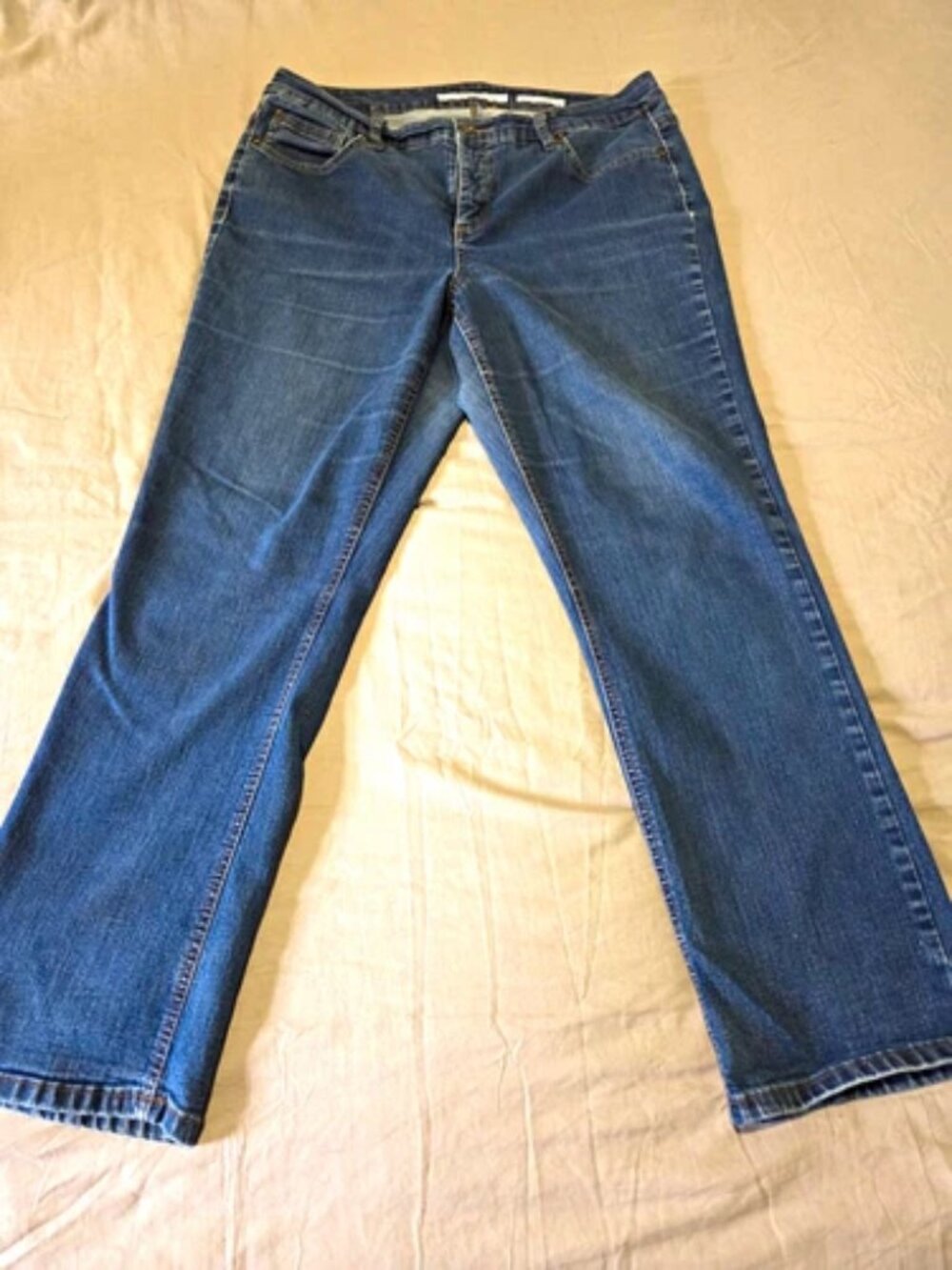 Jones New York Womens Lexington Straight Jeans 14 Short Medium Wash Blue Denim